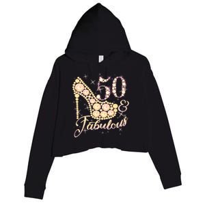 Fabulous & 50 Sparkly Heel 50th Birthday Crop Fleece Hoodie