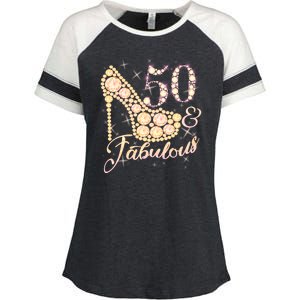 Fabulous & 50 Sparkly Heel 50th Birthday Enza Ladies Jersey Colorblock Tee