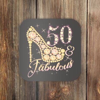 Fabulous & 50 Sparkly Heel 50th Birthday Coaster