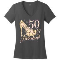 Fabulous & 50 Sparkly Heel 50th Birthday Women's V-Neck T-Shirt