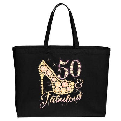 Fabulous & 50 Sparkly Heel 50th Birthday Cotton Canvas Jumbo Tote