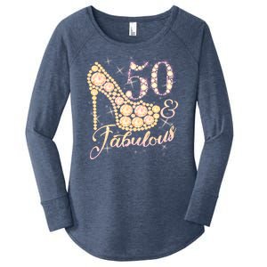 Fabulous & 50 Sparkly Heel 50th Birthday Women's Perfect Tri Tunic Long Sleeve Shirt