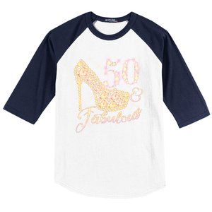 Fabulous & 50 Sparkly Heel 50th Birthday Baseball Sleeve Shirt