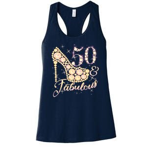 Fabulous & 50 Sparkly Heel 50th Birthday Women's Racerback Tank