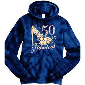 Fabulous & 50 Sparkly Heel 50th Birthday Tie Dye Hoodie