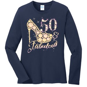 Fabulous & 50 Sparkly Heel 50th Birthday Ladies Long Sleeve Shirt