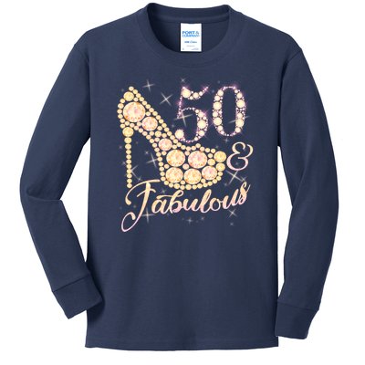 Fabulous & 50 Sparkly Heel 50th Birthday Kids Long Sleeve Shirt