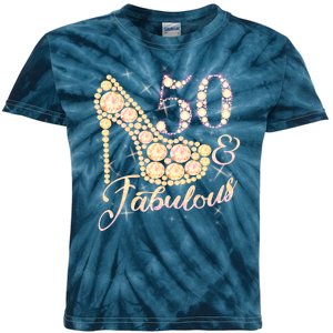 Fabulous & 50 Sparkly Heel 50th Birthday Kids Tie-Dye T-Shirt