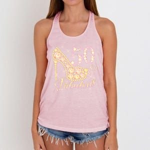 Fabulous & 50 Sparkly Heel 50th Birthday Women's Knotted Racerback Tank