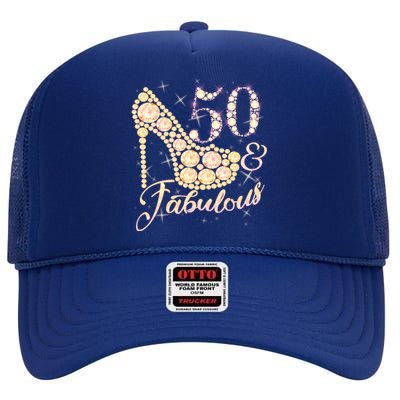 Fabulous & 50 Sparkly Heel 50th Birthday High Crown Mesh Back Trucker Hat