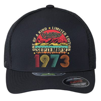 Funny 50 Year Old September 1973 Vintage Retro 50th Birthday Flexfit Unipanel Trucker Cap