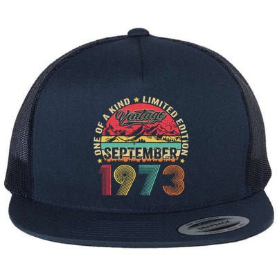 Funny 50 Year Old September 1973 Vintage Retro 50th Birthday Flat Bill Trucker Hat