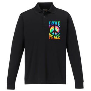 Funny 60s 70s Tie Dye Peace Hand Sign Hippie Performance Long Sleeve Polo