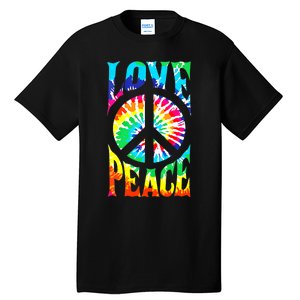 Funny 60s 70s Tie Dye Peace Hand Sign Hippie Tall T-Shirt