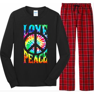 Funny 60s 70s Tie Dye Peace Hand Sign Hippie Long Sleeve Pajama Set