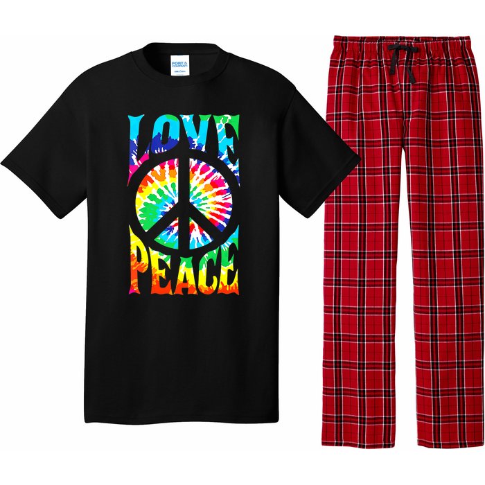 Funny 60s 70s Tie Dye Peace Hand Sign Hippie Pajama Set