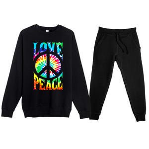 Funny 60s 70s Tie Dye Peace Hand Sign Hippie Premium Crewneck Sweatsuit Set