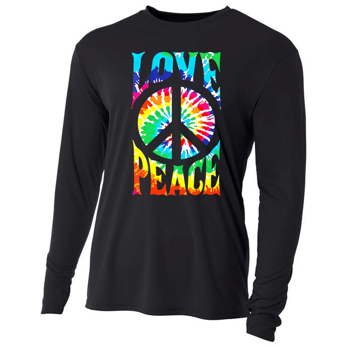 Funny 60s 70s Tie Dye Peace Hand Sign Hippie Cooling Performance Long Sleeve Crew