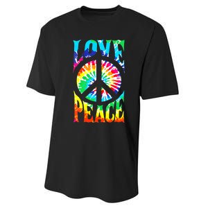 Funny 60s 70s Tie Dye Peace Hand Sign Hippie Performance Sprint T-Shirt