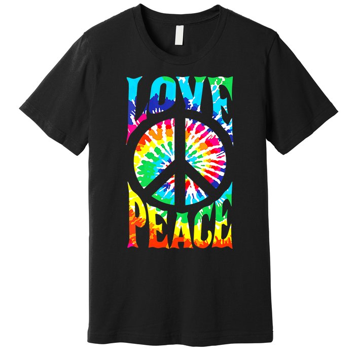 Funny 60s 70s Tie Dye Peace Hand Sign Hippie Premium T-Shirt