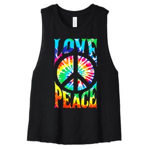 Funny 60s 70s Tie Dye Peace Hand Sign Hippie Women's Racerback Cropped Tank