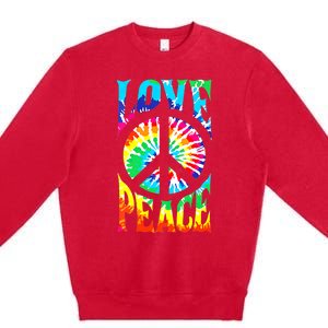 Funny 60s 70s Tie Dye Peace Hand Sign Hippie Premium Crewneck Sweatshirt