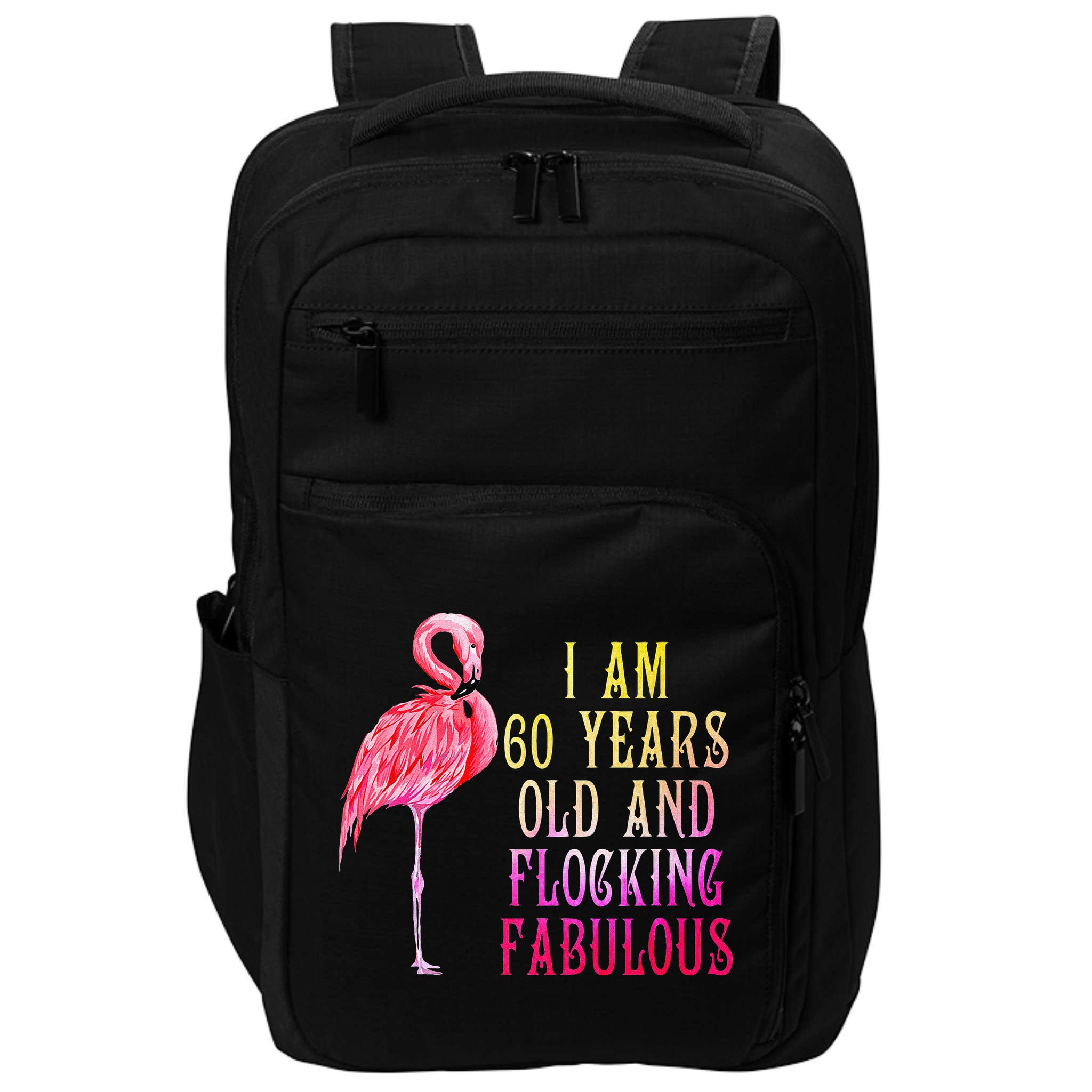 Funny 60th Birthday Pink Watercolor Flamingo 60 Year Impact Tech Backpack