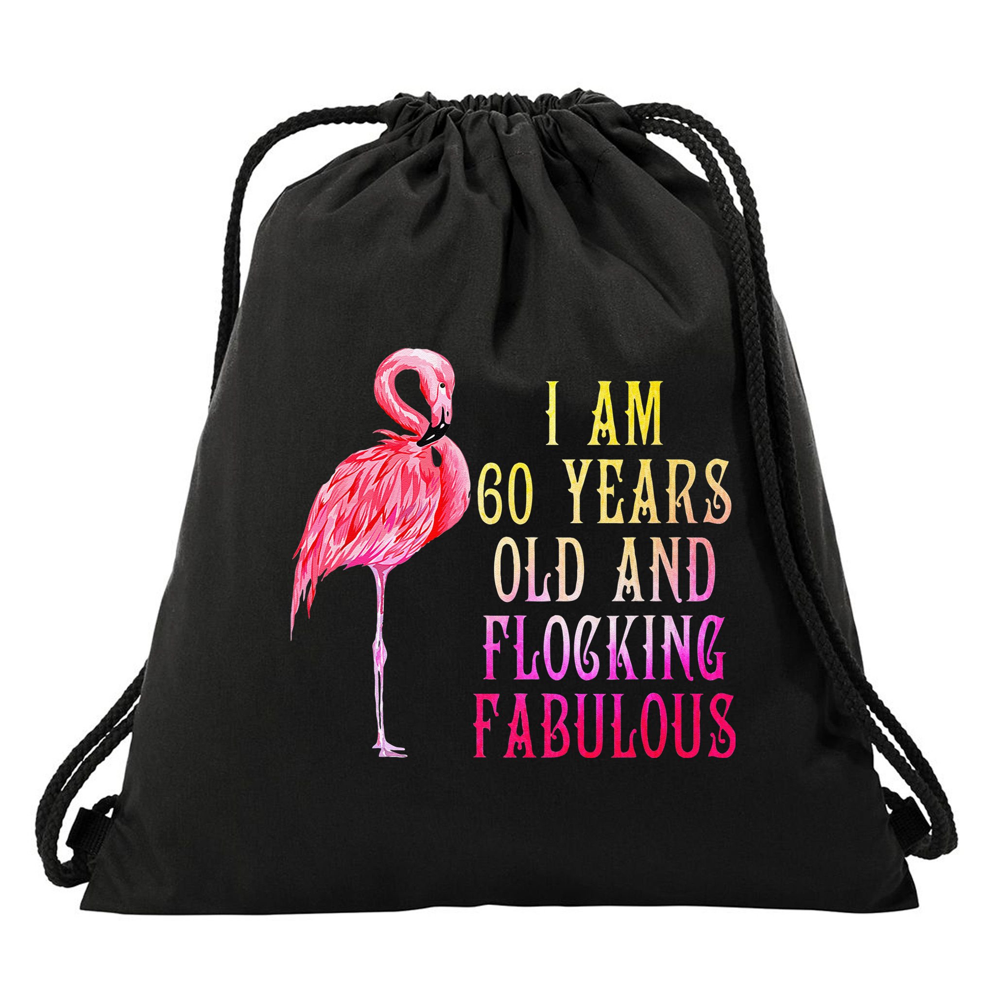 Funny 60th Birthday Pink Watercolor Flamingo 60 Year Drawstring Bag