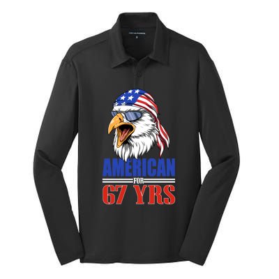 Funny 67th Birthday Gift Usa Eagle Patriotic Gift Silk Touch Performance Long Sleeve Polo