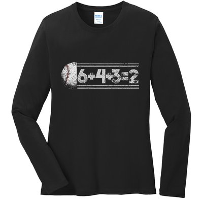 Funny 6+4+3=2 Baseball Ladies Long Sleeve Shirt