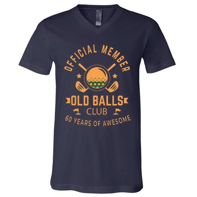 Funny 60th Birthday Old Balls Club 60 Year Old Golfer V-Neck T-Shirt