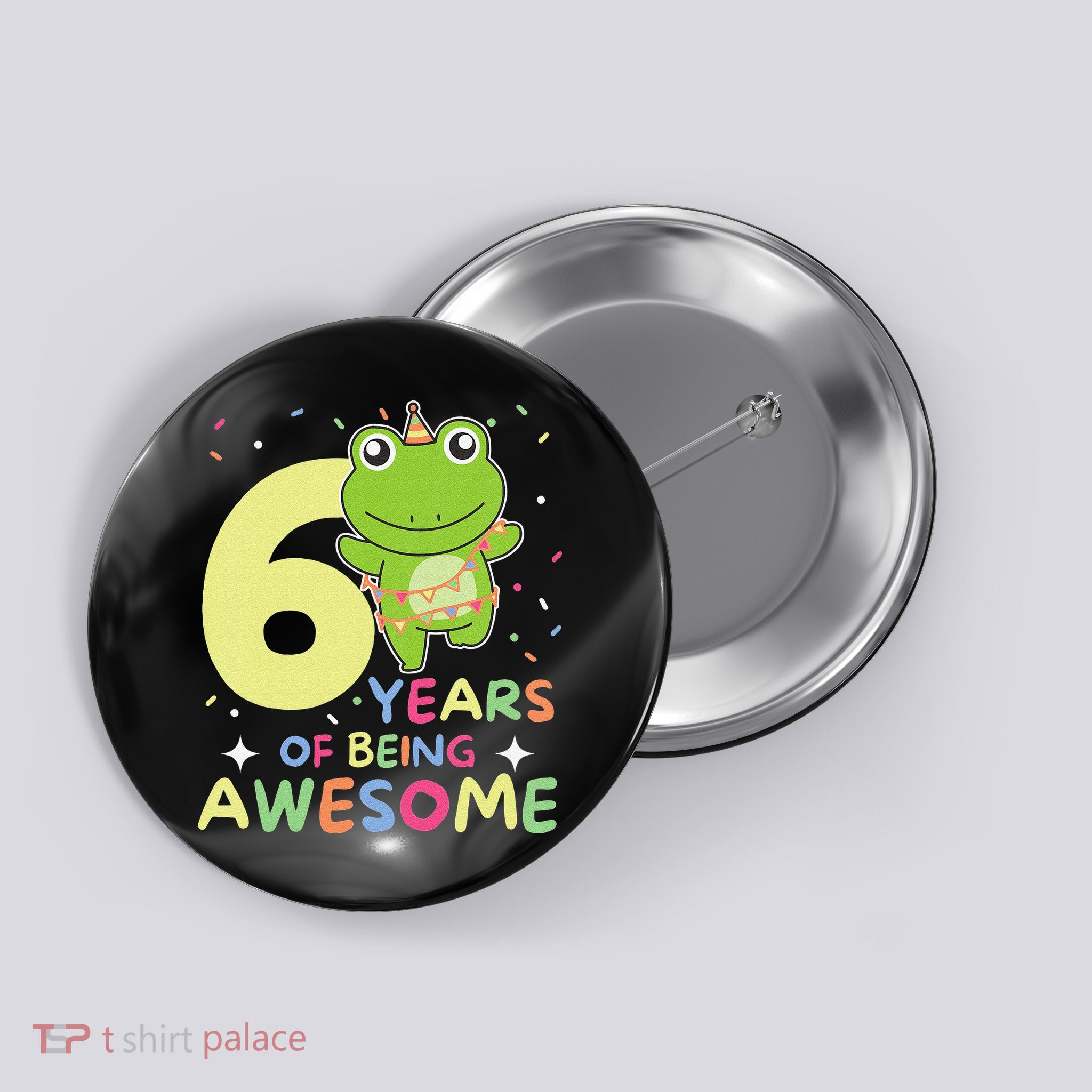 Frog 6th Birthday For Six Years Old Button