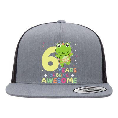 Frog 6th Birthday For Six Years Old Flat Bill Trucker Hat