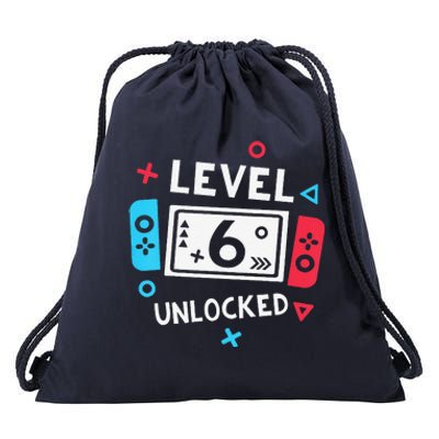 Funny 6th Birthday Level 6 Unlocked Video Game Party Drawstring Bag