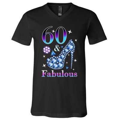 Fun 60th Birthday Fabulous Lady Gift Design V-Neck T-Shirt