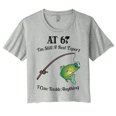 Funny 67th Birthday Gift 67YearOld Fisherman Fishing Women's Crop Top Tee