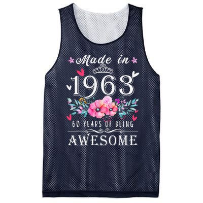 Floral 60th Birthday Gifts For Women Made In 1963 Birthday Mesh Reversible Basketball Jersey Tank