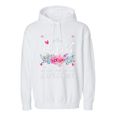 Floral 60th Birthday Gifts For Women Made In 1963 Birthday Garment-Dyed Fleece Hoodie