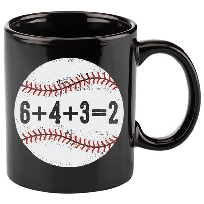 Funny 6+4+3=2 Double Play Baseball Gift 11oz C Handle Ceramic Mug