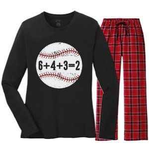 Funny 6+4+3=2 Double Play Baseball Gift Women's Long Sleeve Flannel Pajama Set 