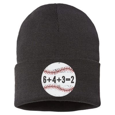 Funny 6+4+3=2 Double Play Baseball Gift Sustainable Knit Beanie