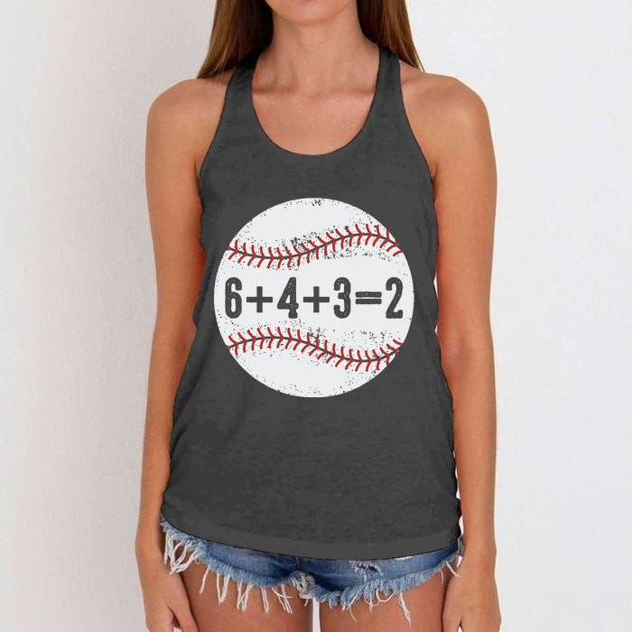 Funny 6+4+3=2 Double Play Baseball Gift Women's Knotted Racerback Tank