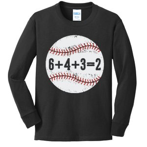 Funny 6+4+3=2 Double Play Baseball Gift Kids Long Sleeve Shirt