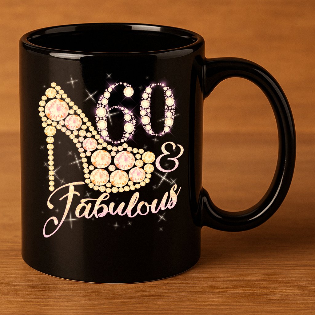 Fabulous & 60 Sparkly Heel 60th Birthday 11oz C Handle Ceramic Mug