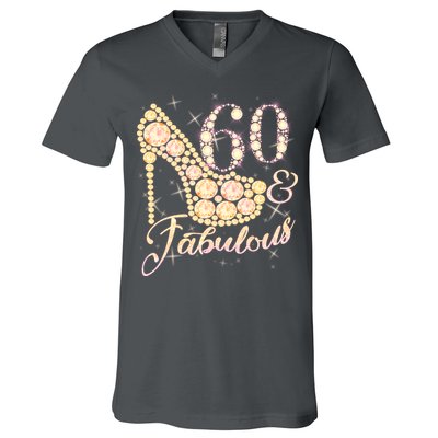 Fabulous & 60 Sparkly Heel 60th Birthday V-Neck T-Shirt