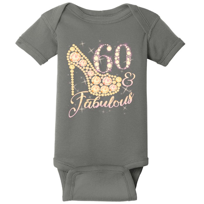 Fabulous & 60 Sparkly Heel 60th Birthday Baby Bodysuit