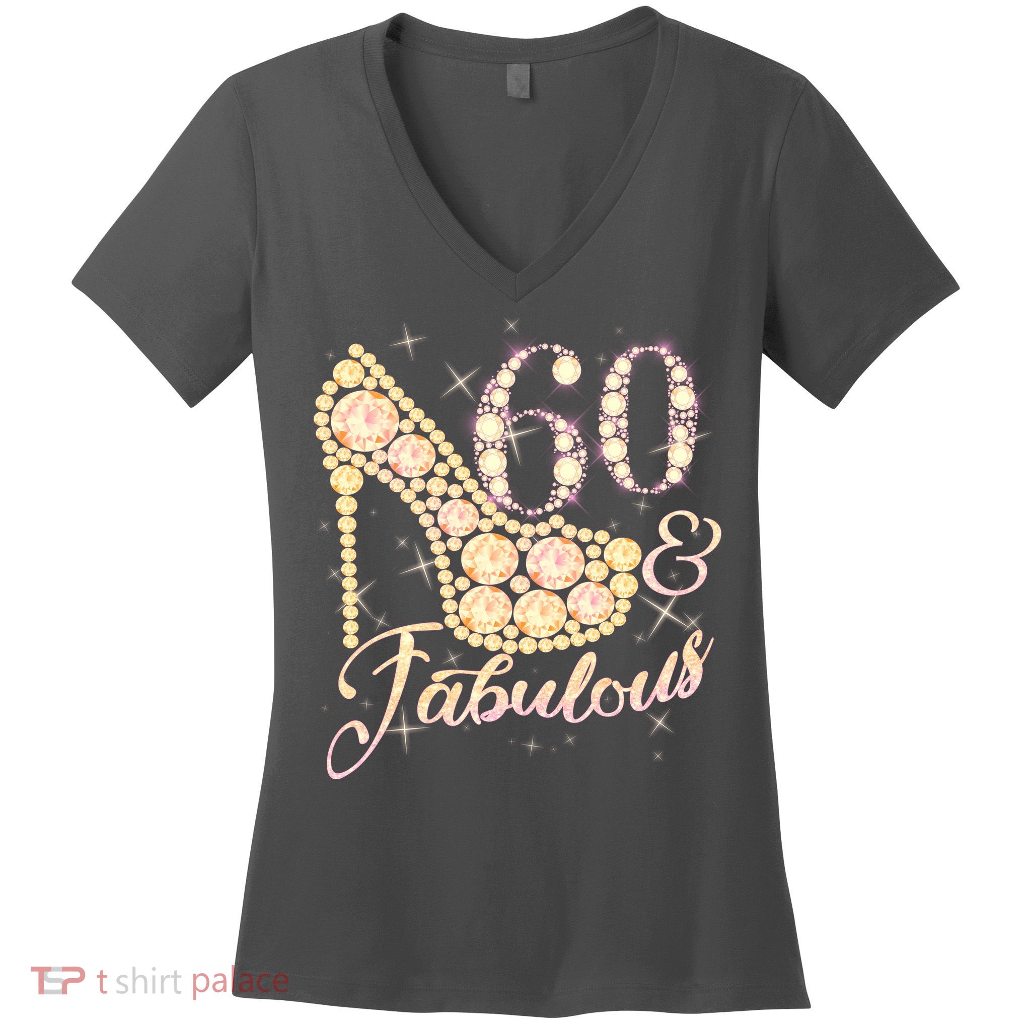 Fabulous & 60 Sparkly Heel 60th Birthday Women's V-Neck T-Shirt