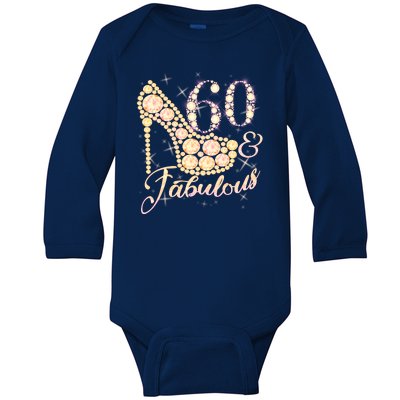 Fabulous & 60 Sparkly Heel 60th Birthday Baby Long Sleeve Bodysuit