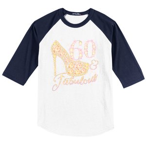 Fabulous & 60 Sparkly Heel 60th Birthday Baseball Sleeve Shirt