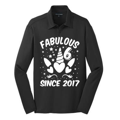 Fabulous 6 Since 2017 Unicorn Birthday Silk Touch Performance Long Sleeve Polo